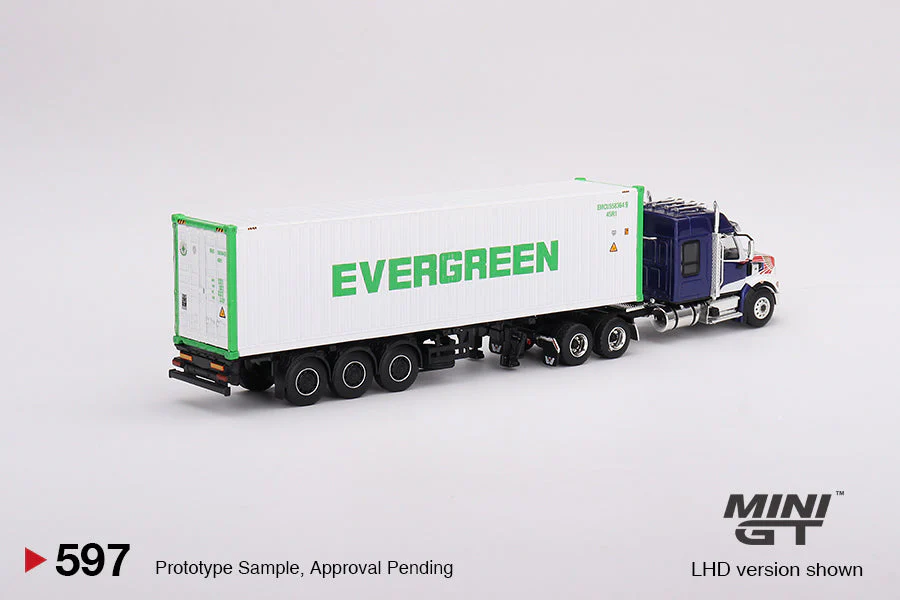 Mini GT - Western Star 49X Blue w/ 40' Reefer Container "EVERGREEN" - Scala 1/64 MGT00597 - Image 3
